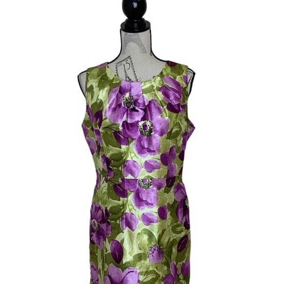 GILANI Dress Party Elegant S/L Floral Purples Greens Zip Exc Conditon Sz 14 - Picture 5 of 12